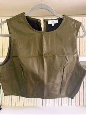 NSR Olive Faux-Leather Sleeveless Top